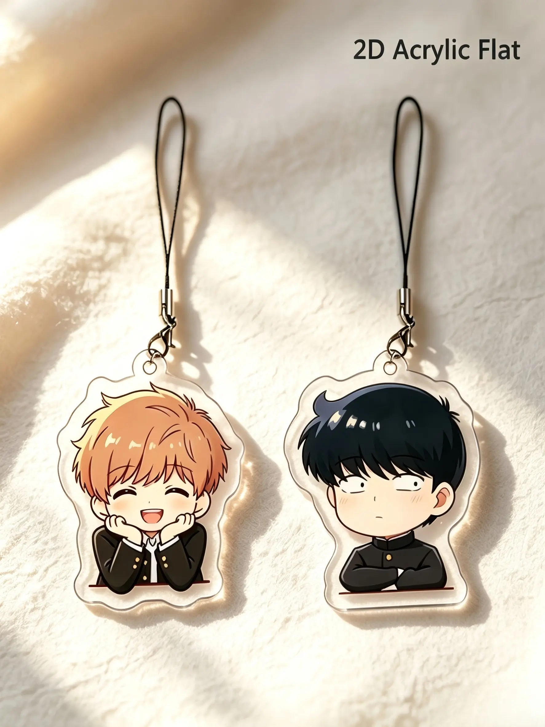 2D Cartoon Acrylic Matching Keychain Set, Anime Couple Keyring, Phone Strap Pendant, Decorative Mobile Chain, Bag Charm Gift