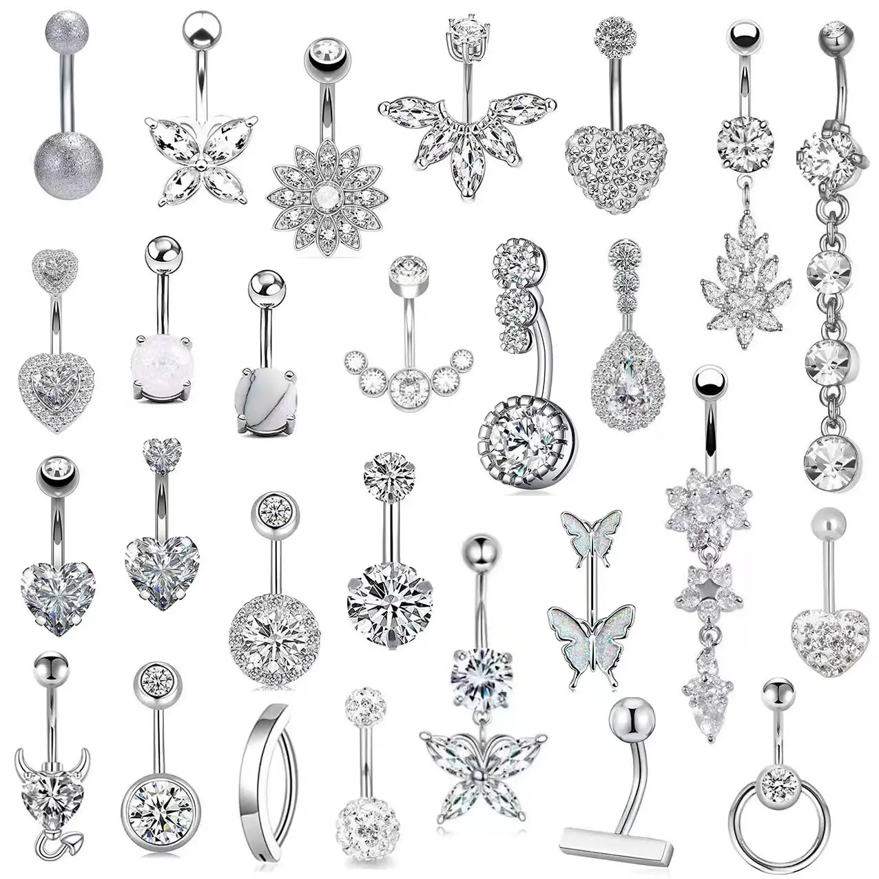 Stainless Steel Belly Button Ring – Zirconia Heart & Butterfly Navel Piercing Jewelry for Women, Cute Belly Button Rings for Daily Wear & Party