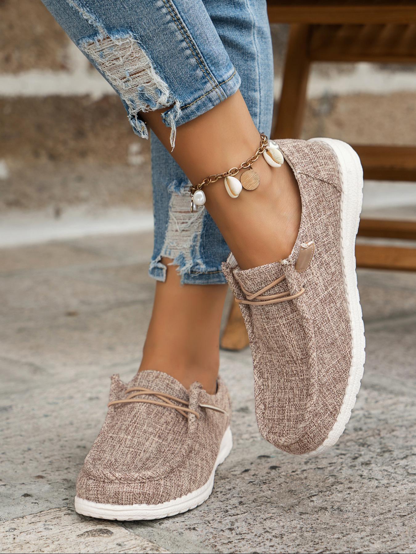 Women's Fashionable Plain Color Round Toe Lightweight Slip Ons Style Sneakers, Lightweight Breathable Comfortable Lace-up Flats Shoes, Casual Comfortable Sports Walking Shoes, Casual Breathable Footwear