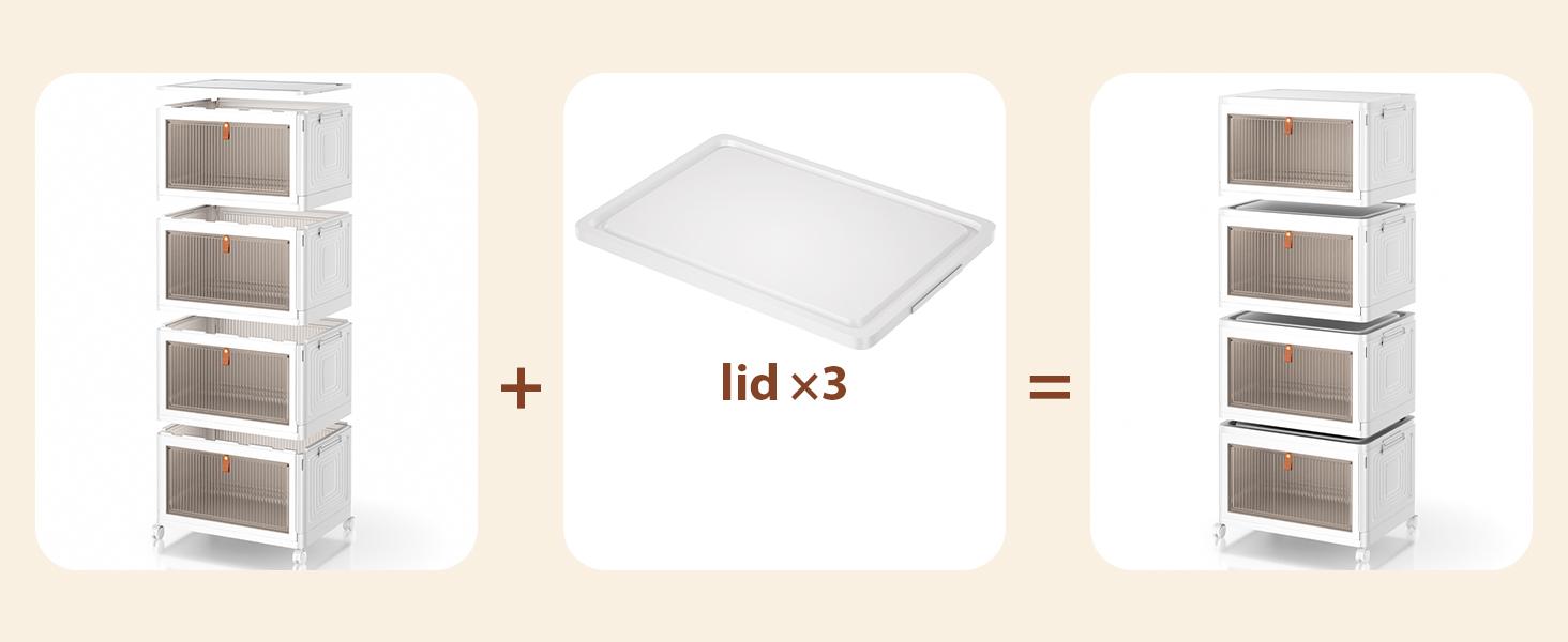 4 Tier Stackable Plastic Storage Bins with Lid and Wheels - 23 QT Closet Organizers and Storage, Foldable Storage Containers, Organization and Storage Boxes for Craft, Home, Pantry, Dorm, Grey