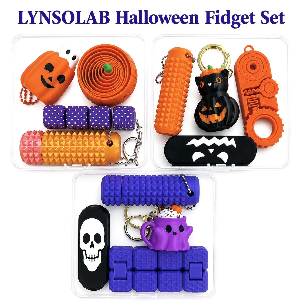 LYNSOLAB Halloween Fidget Toy Set, Portable Stress Relief Sensory Fidget Kit, Pocket Keychain Slider EDC Fidget Pack