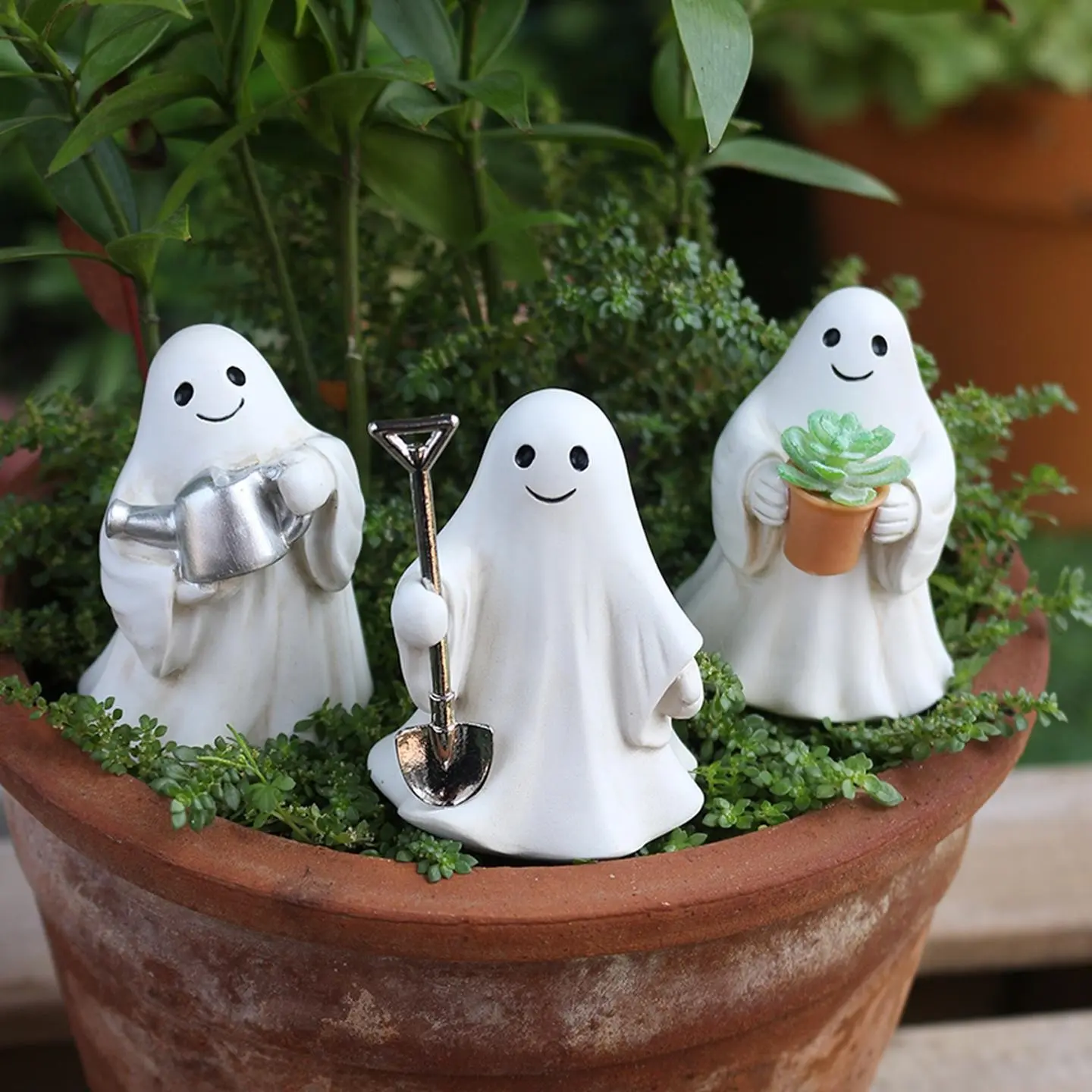 3-Pack Mini Garden Gnome & Fairy Figurines, Rustic Bonsai Accents, Micro Landscape Crafts, Spooky Halloween Yard Art, Party Favors