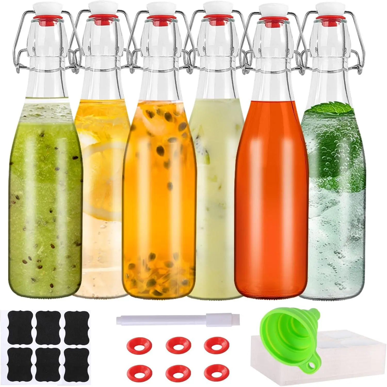 6 Pack 12 oz swing top glass bottles,flip top glass bottles 12 oz with airtight lids for Home Brewing,2nd Fermentation,Kombucha,Kefir,Vanilla Extract,Juice,Tea,Beverages,Soda,Oils,Vinegar,Limoncello