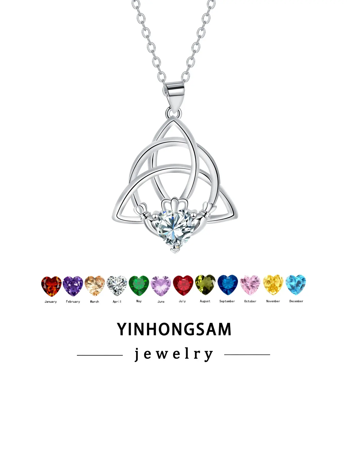 Celtic CZ Birthstone Necklace, Trinity Knot Triquetra Necklace for Women， Irish Good Luck Jewelry Gifts for Women Mom Her, Birthday Gift Jewelry