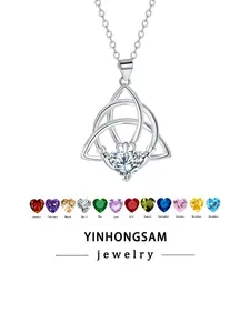 Celtic CZ Birthstone Necklace, Trinity Knot Triquetra Necklace for Women， Irish Good Luck Jewelry Gifts for Women Mom Her, Birthday Gift Jewelry