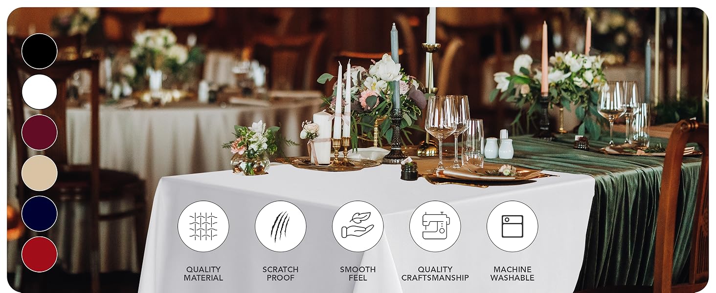 White Tablecloths For Rectangle Tables, 6 Pack-70 x 120 Inches-Reusable and Washable Table Clothes For 6-8 Ft Tables, Polyester Fabric Table Covers For Wedding, Party, Banquet