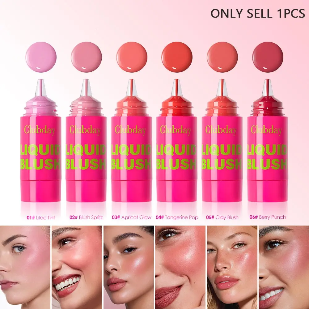 6 Color Pressed Fine Glitter Pearl Blush Liquid, Smooth Contour Blush Stick, Long-Lasting Natural Look Glow, Easy to Apply, Beauty Cosmetics, Suitable for All Skin Types
