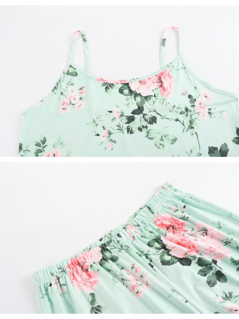 【Plus Size】 Floral Print Belted Dressing Gown & Cami Top & Pants Pajama Set, Elegant Comfy Loungewear Set, Women's Sleepwear for All Seasons