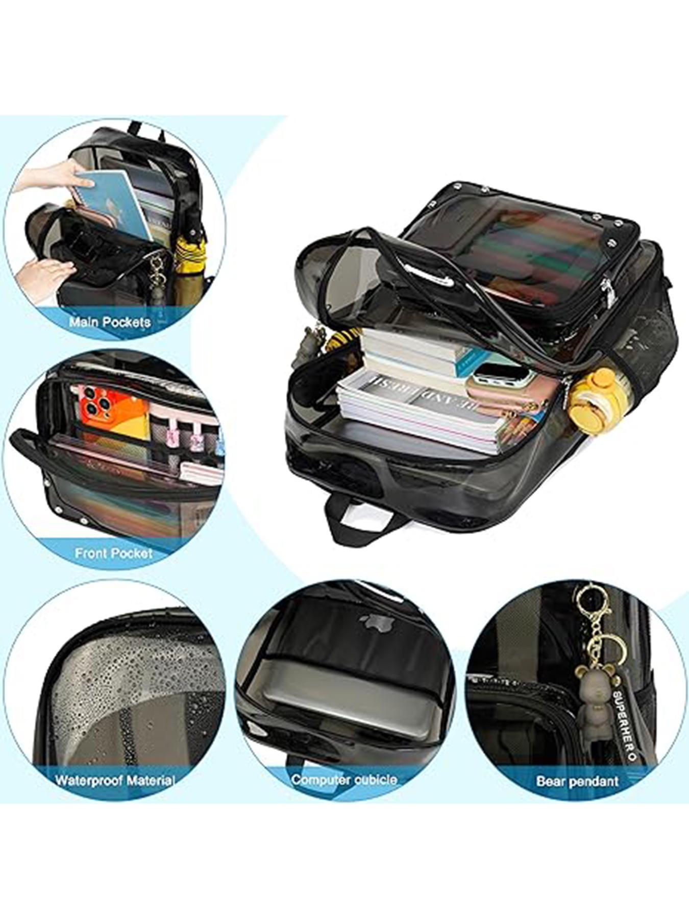 Clear Backpack with Lunch Bag & Pencil Case, Large Capacity Travel Backpack, Casual Sporty Backpack for Women & Men, Organized Daypack