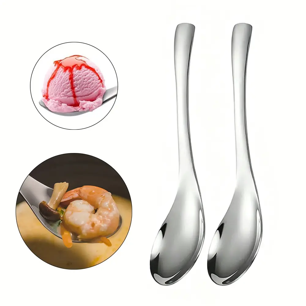 2-Piece Silver Color Stainless Steel Soup Spoons, Classic Simple Design, Dishwasher Safe, Ideal for Home Kitchen, Restaurant, Festive Occasions