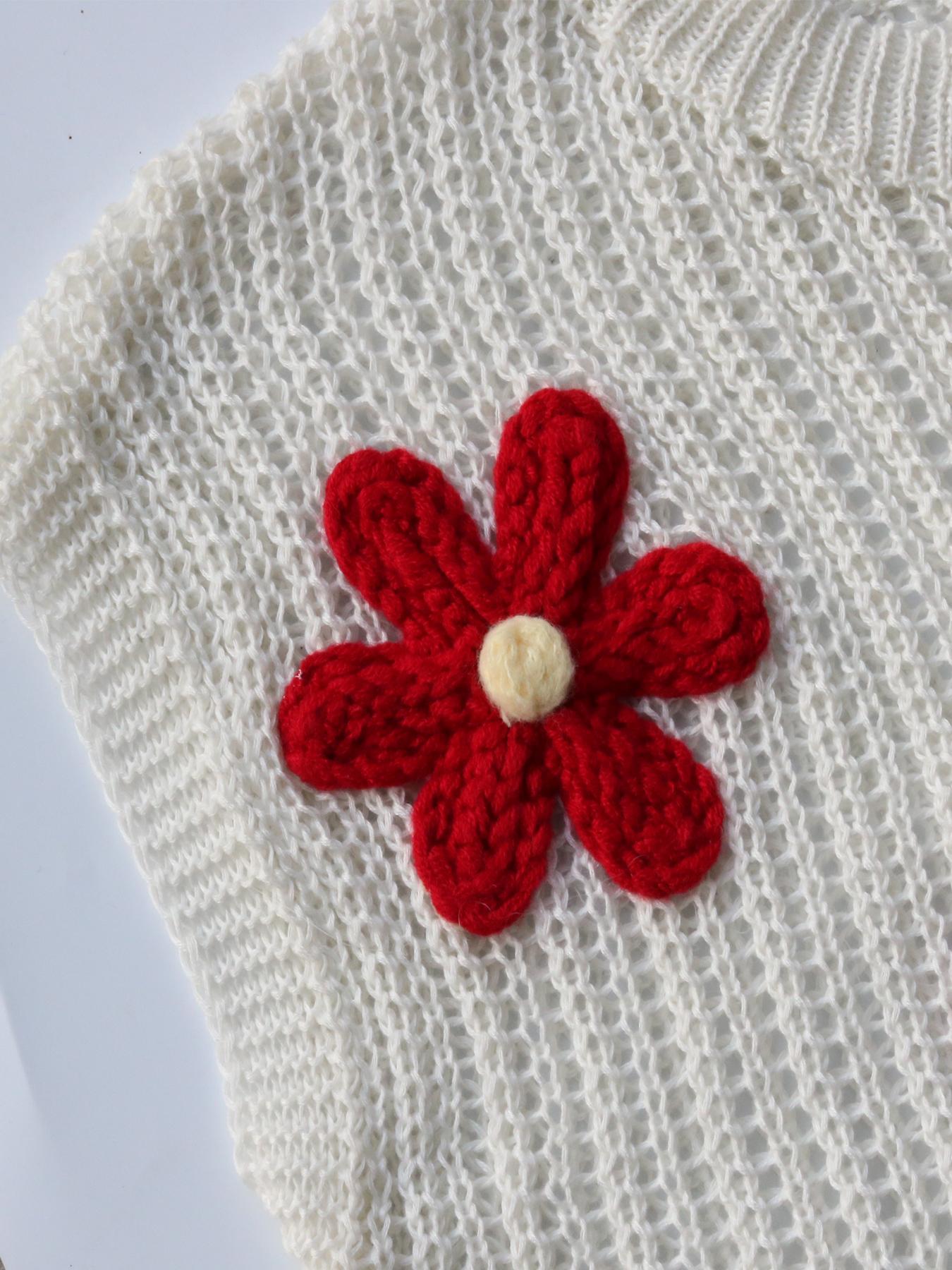 Women's Summer Crochet Floral Short Sleeve Pullover Knit Shirt, Boho Style Loose Fitting Beach Cover-Up for Trendy