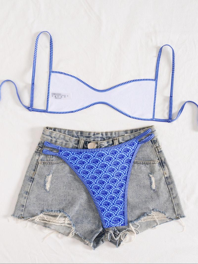 Two-Piece Set Women's Floral Print Bikini Set, Casual Fashion Chic Swimsuit Set for Beach Holiday Vacation, Ladies Summer Clothes, Tie Back Bikinis Two-Piece Set Women's Floral Print Bikini Set, Casual Fashion Chic Swimsuit Set for Beach Holiday Vacation, Ladies Summer Clothes, Tie Back Bikinis