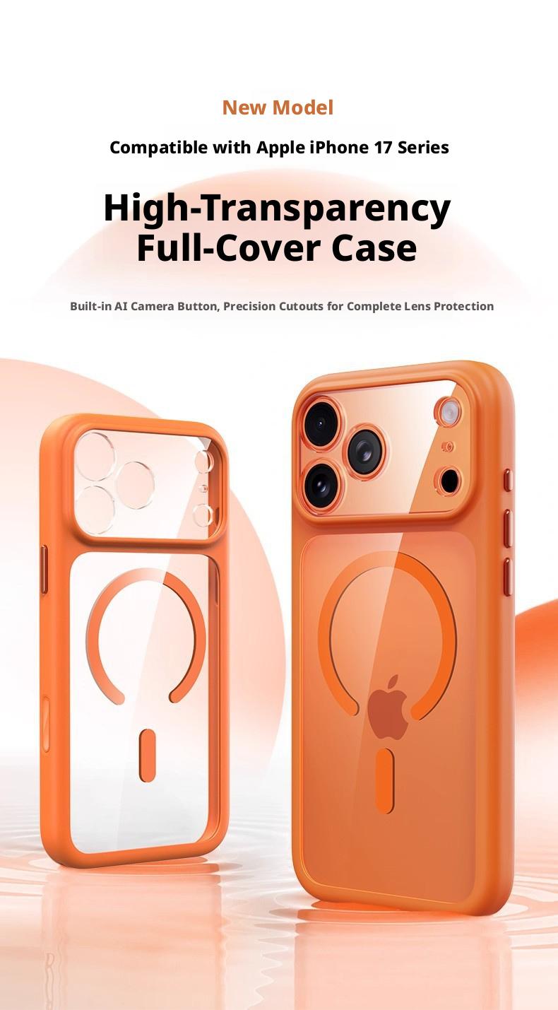 Transparent magnetic case for iPhone 17 Pro Max, full protection for the 17 lens, anti-drop protective cover, foreign trade