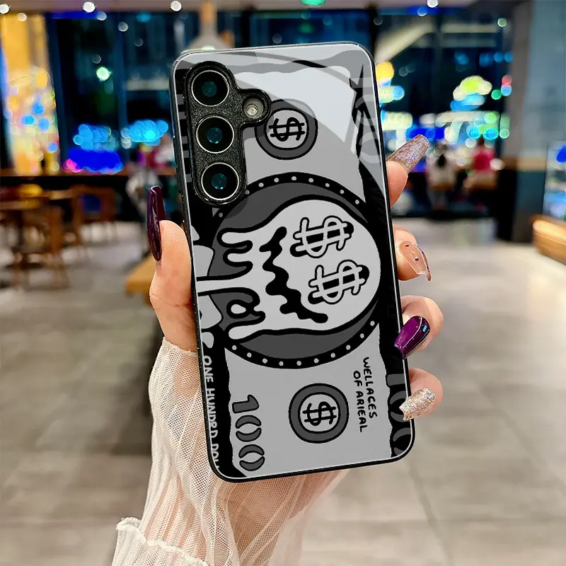 Phone case: Street graffiti dollar sign tempered glass phone case, suitable for Samsung Galaxy A14 A15 A16 A23 A24 A25 A26 A32 A34 A35 A36 A52 A53 A54 A55 A56 S21/S22/S23/S24/S25/S26 FE/Plus/Ultra