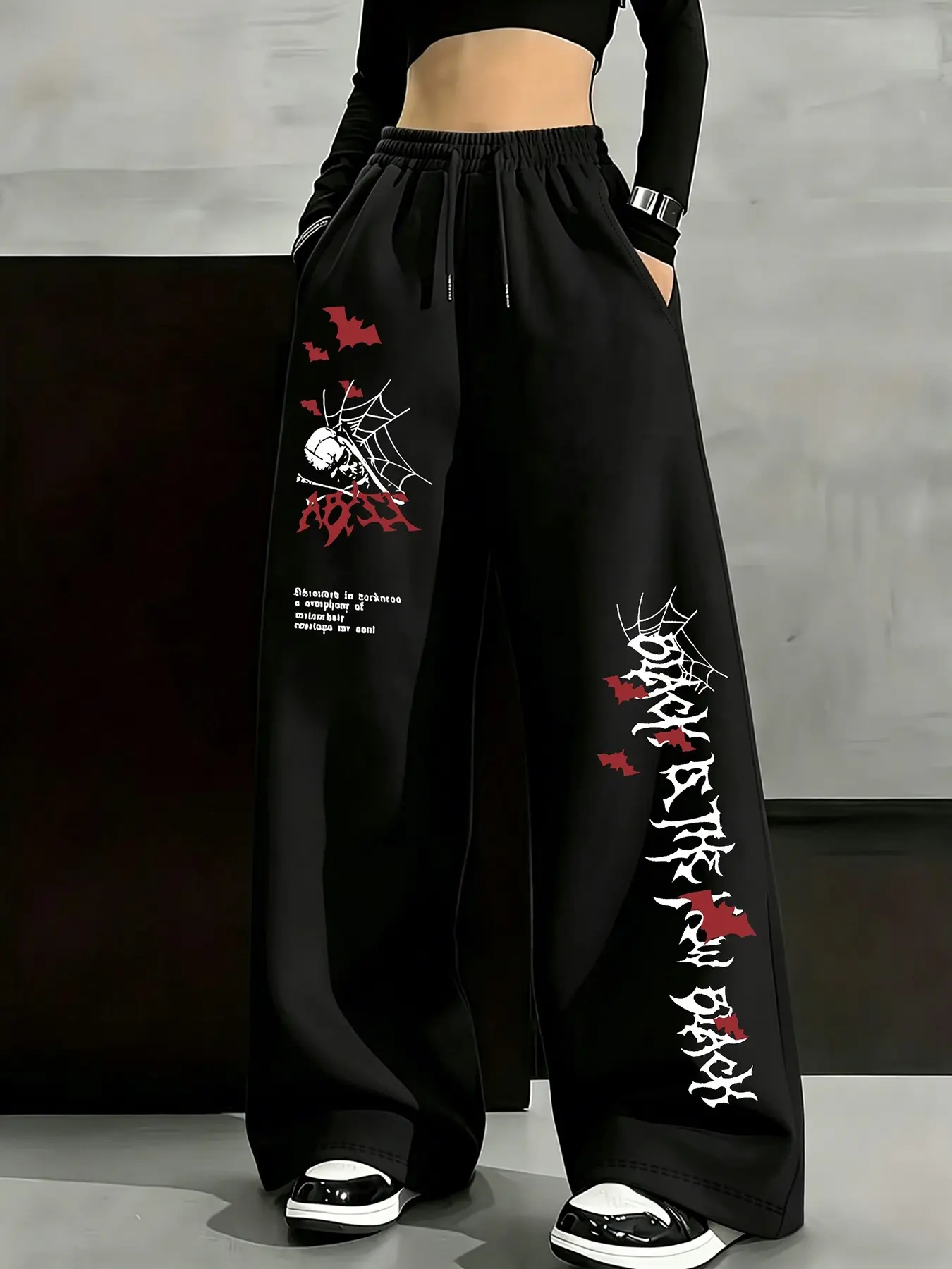 Women's American Retro Cool Style Spider Web Art Print Pants, Streetwear Hip Hop Campus Youth Holiday Casual Fashion, Fitted Jeans
