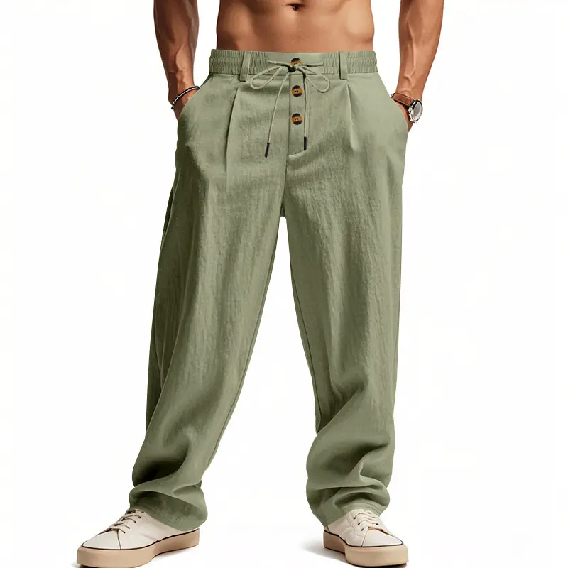 Autumn cotton-linen casual pants for export on Wish, breathable, loose, straight-cut, quick-dry linen trousers