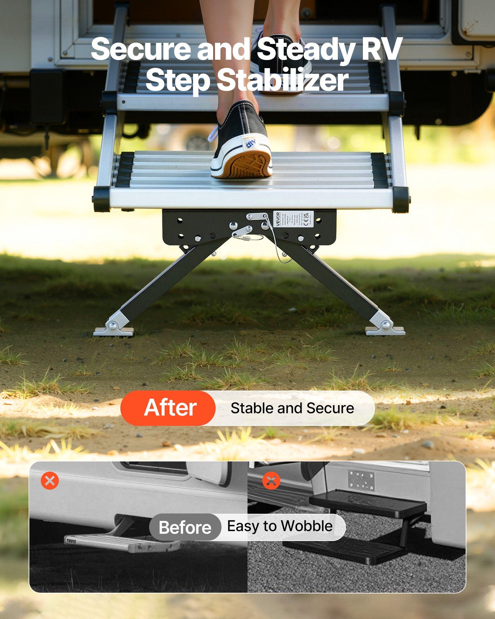VEVOR RV Step Stabilizer, Height Adjustable Step Stabilizer Kit, Camper Stair Stabilizers with Powder Coated Steel for 5th Wheels, Travel Trailers and Motorhomes, Adjustable from 3 inch to 15 inch