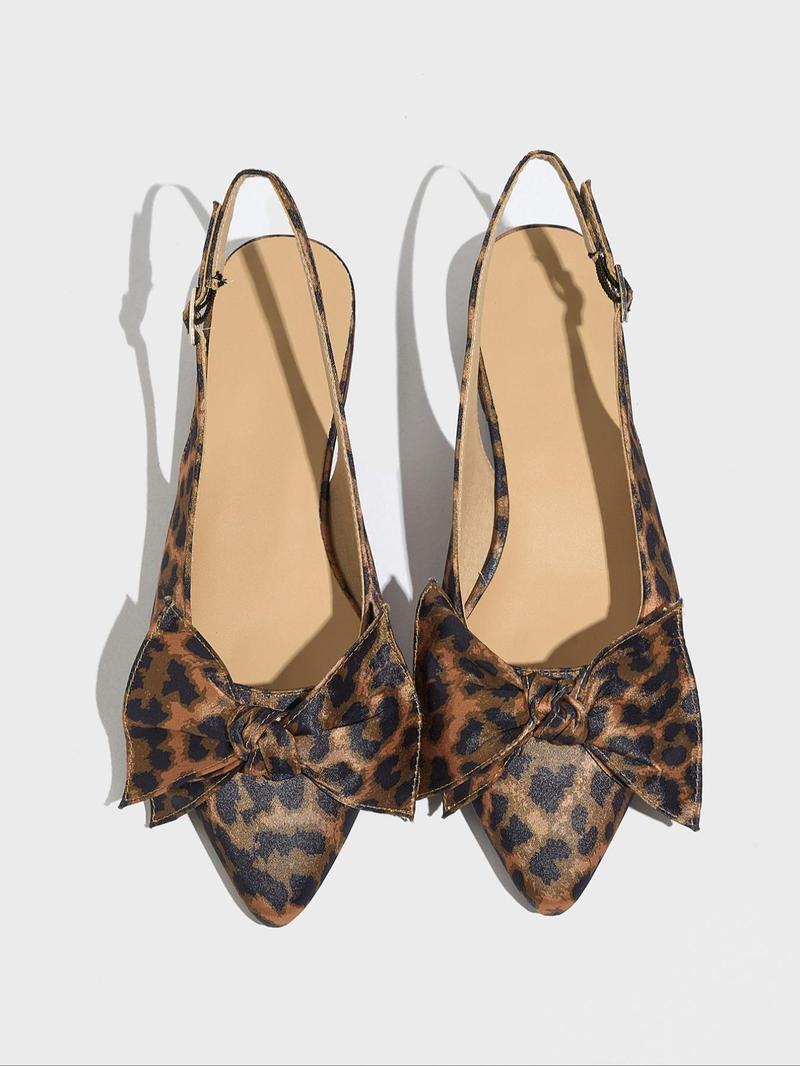 Fashion Leopard Print Bow Decorated Heeled Sandals, Elegant Pointed Toe High Heel Sandals for Women, Casual Versatile Shoes for Daily Wear, Fashionable Slingback Sandals
