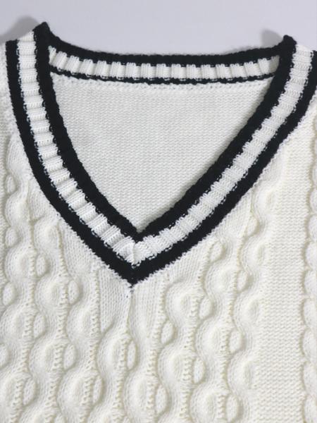 Women's Colorblock V Neck Knit Vest, Preppy Style, Lightweight Vintage Design, Perfect for Spring/autumn/winter Seasons