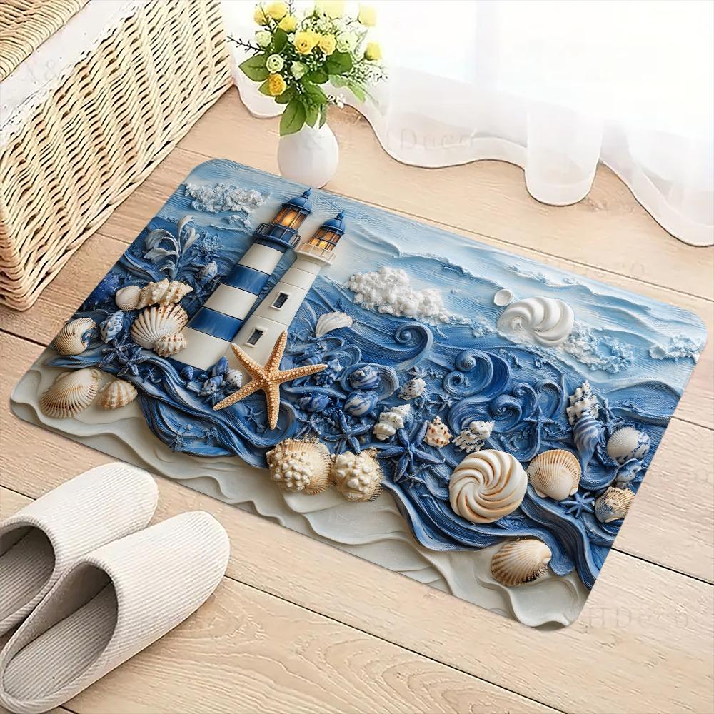 Coastal Lighthouse and Seashell Design Soft Comfortable for Living Room Bedroom Decorative Area Rugs Easy to Clean and Maintain Ideal for Home Decor Enhances Space Aesthetics Home Decor