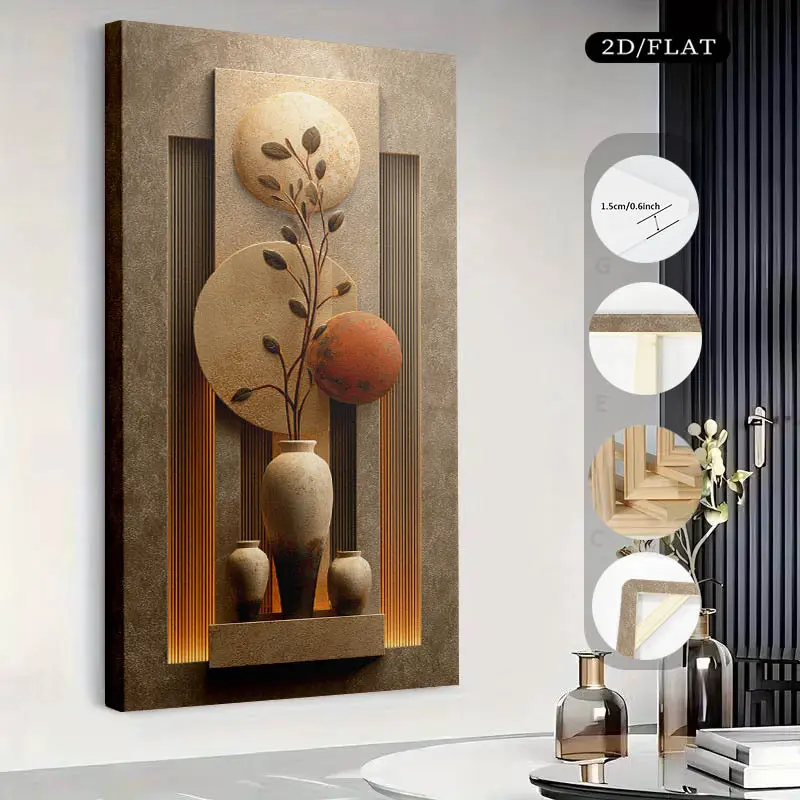2D painting, 1 large canvas, size 19.68inch x 39.37inch or 50cm x 100cm, features an abstract wall decoration with a vase. This modern artwork is perfect for decorating the living room, bedroom, office, or as a housewarming gift