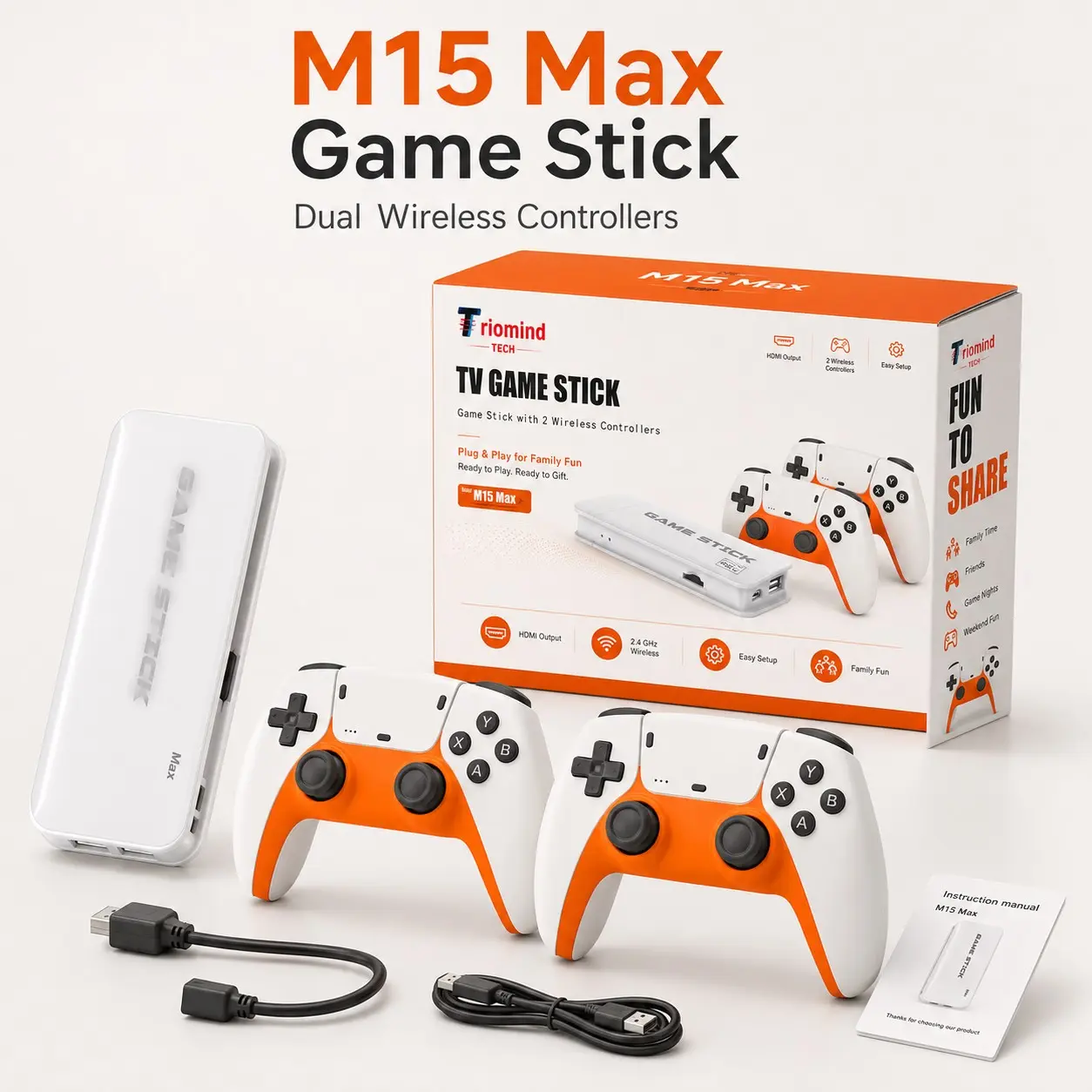 M15max 2.4GHz Wireless TV Game Console, Dual Joystick Battle, HDMI High-Definition Plug-And-Play Retro Gaming Stick, Family Entertainment Gift