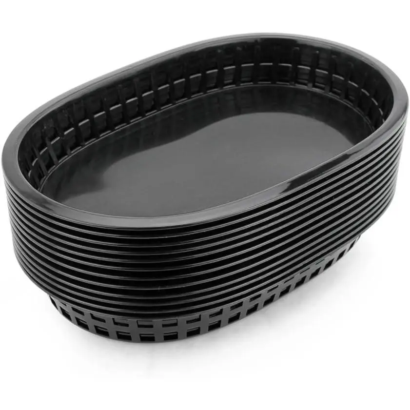 New Star Foodservice Fast Food Baskets, 10.5 x 7 Inch, Set of 12, Black