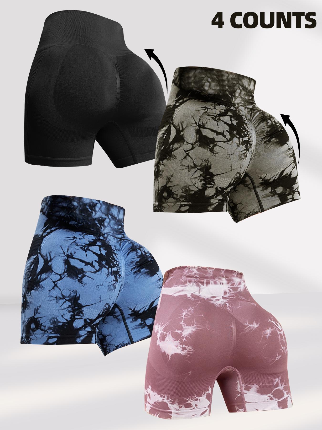 Women's Solid & Tie Dye Print Gym Shorts, Soft Comfy Breathable High Stretch Seamless Yoga Shorts, Ladies Sportswear for Gym Workout Running, Clothing