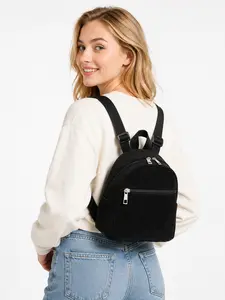 Black Corduroy Mini Backpack for Women, Casual Backpack, soft ribbed small backpack purse with adjustable straps, dual zipper main compartment and front zip pocket, Christmas birthday gift for mom wife girlfriend, date night accessory, chic