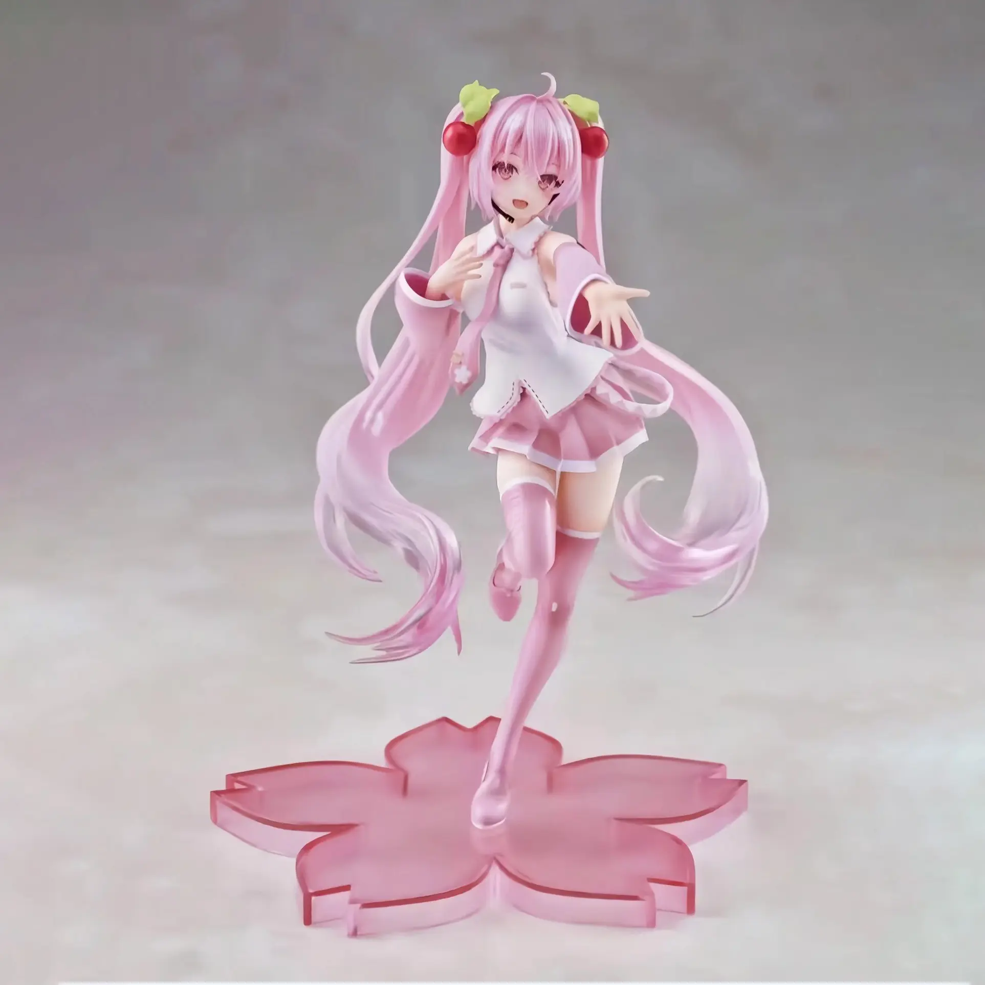 Hatsune Miku Sakura Figure 21cm, Transparent Cherry Blossom Base, Anime Girl Desktop Decor, PC Case Ornament, Gift Idea