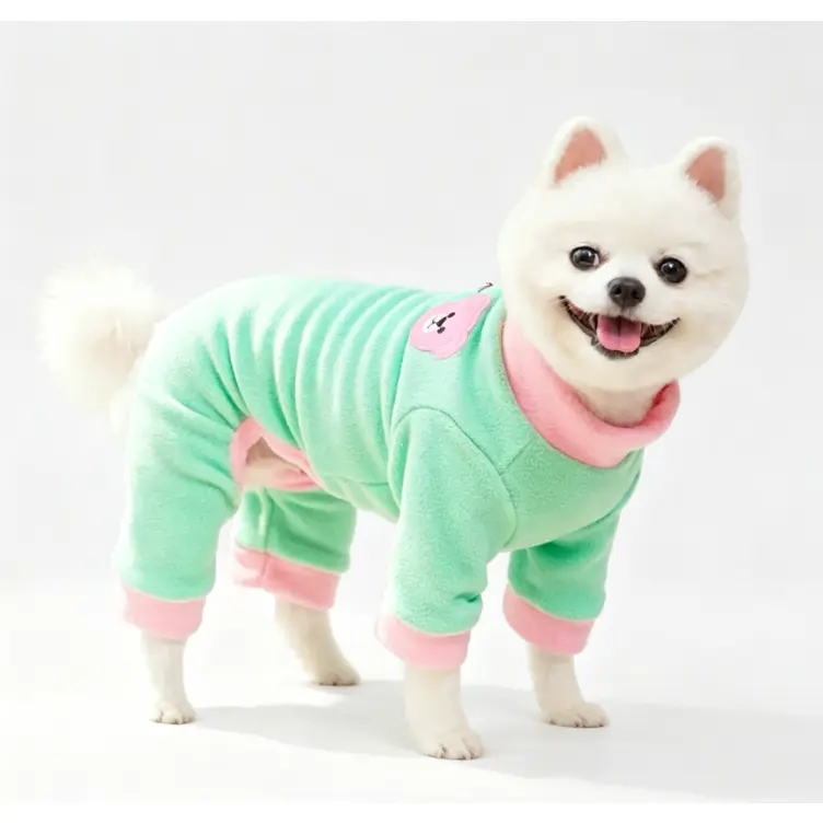 Cute Bear Print Dog Jumpsuit – Soft Fleece Pet Pajamas with D-Ring for Easy Walking