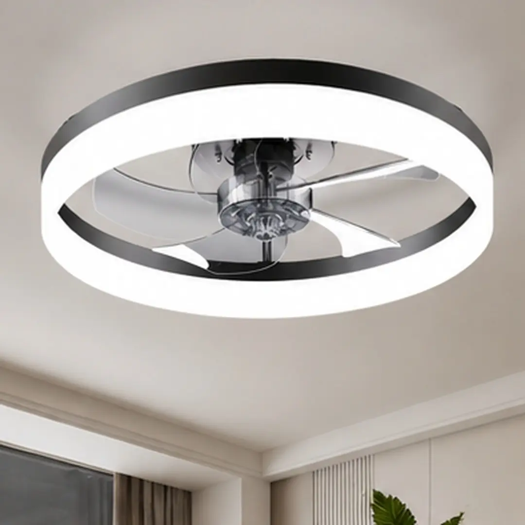 ARCH 19.7'' LED Ceiling Fan Light with Remote & App Control, 6 Speeds Dimmable 3000K-6500K Flush Mount Black Fandelier for Bedroom Living Room, Ultra-Quiet DC Motor, Timer, Multiple Color Options, Black/White Color Options, Acrylic/Aluminium+Iron/Iro
