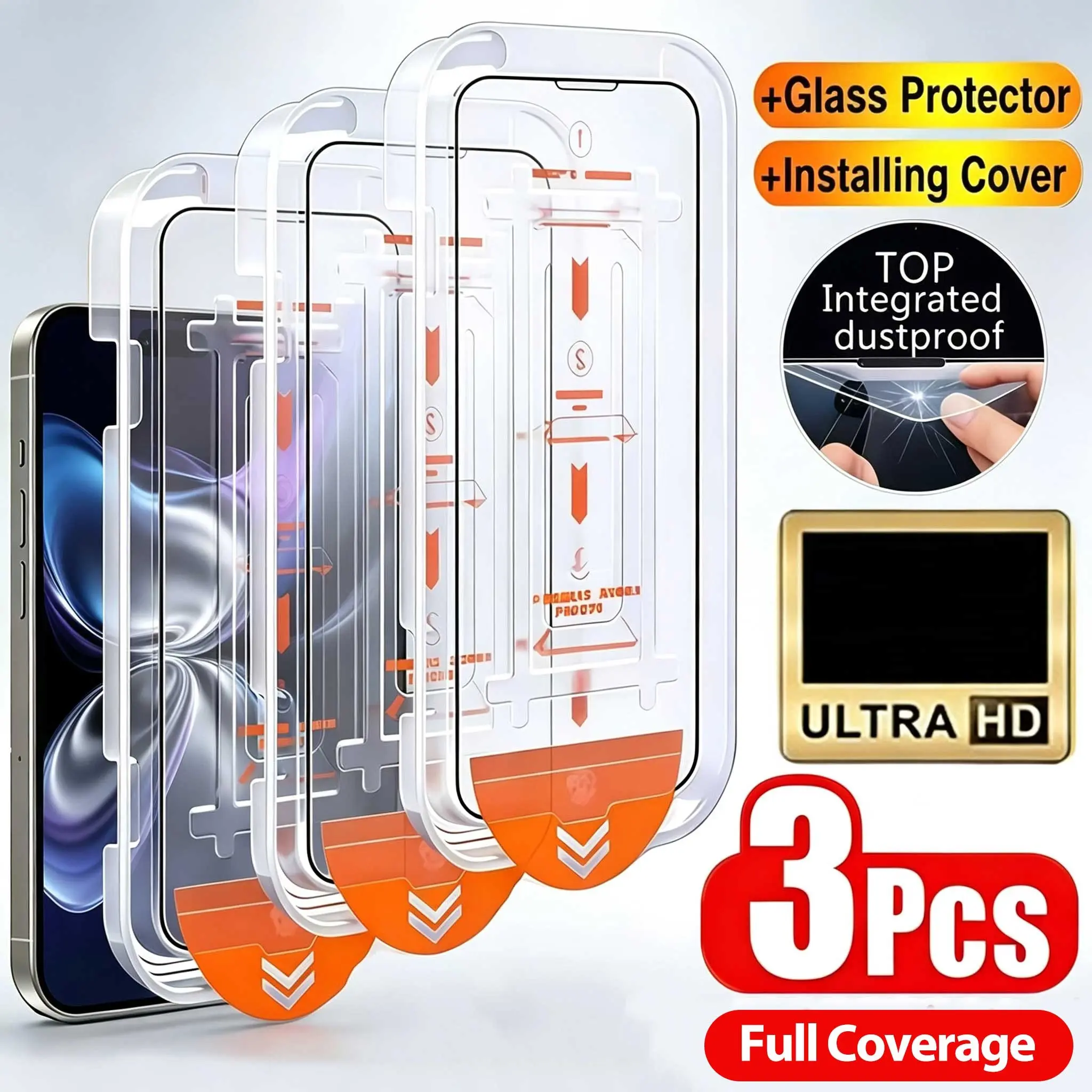 3 Pack Oleophobic Coating Dust Free Easy Installation Screen Protector Compatible With iPhone 17 Pro Max/17 Air/17e/16/16e/15/14/13/12/11/16 Pro/15 Pro Max/Plus/XS Max/X/XR Glass,Full Cover Tempered Glass,HD Clear,Anti-Scratch,Bubble Free