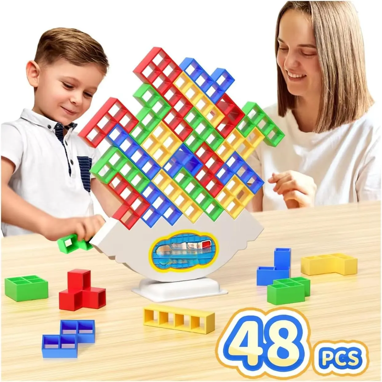 48 Pcs Game Gifts, Balance Stacking Blocks Game,Perfect  Family, Parties, Travel,Boys Girls Gifts,Novelty Toy Gift  Kids or Friends