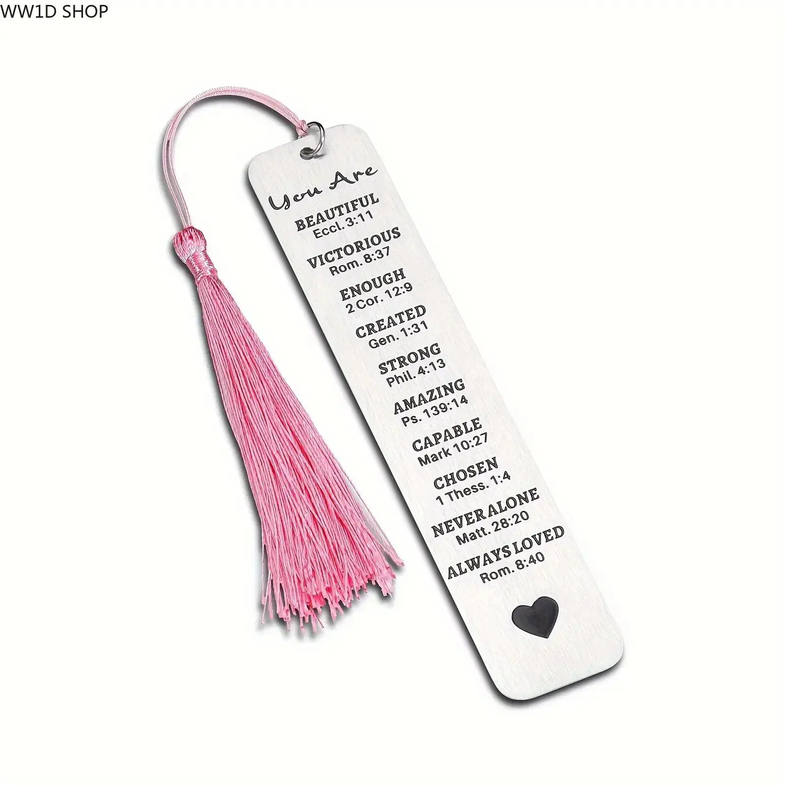 Christian Stainless Steel Bookmark - Book Accessories with Inspirational Text Print, Elegant Pink Tassel, Encouraging Durable Design, Casual Daily Spiritual Gift, Readers