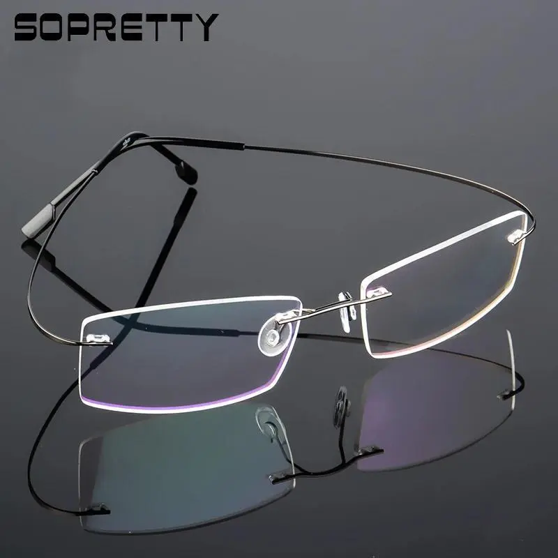 Titanium Alloy Ultra-Elastic Frameless Metal Glasses Frame for Men and Women, Rimless Myopia Prescription Glass Frames FJ868