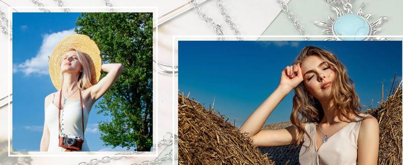 Jstyle 8 Pcs Western Turquoise Necklaces for Women Men Adjustable 46cm + 5cm Alloy Retro Silver Plated Cactus Sun Bull Head Cowgirl Cowboy Pendant Jewelry