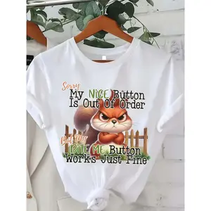Funny Angry Squirrel Graphic Tee - Sorry, My NI Button Is Broken, But My BITE ME Button Works Fine - Casual Short-Sleeve T-Shirt, Perfect for Humor Enthusiasts, Making It a Great Gift for Friends And Family