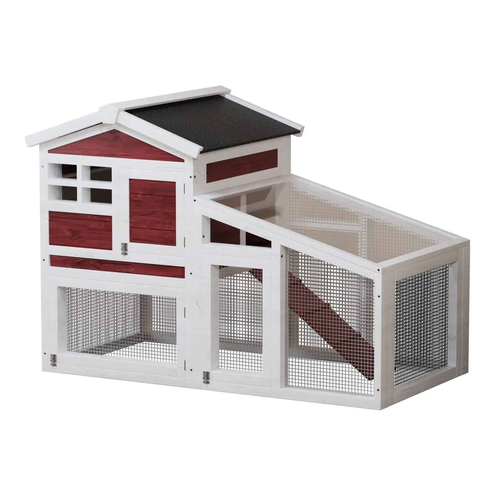 Garvee 2-Tier 54" Wooden Rabbit Hutch with Non-Slip Ramp and Removable Tray, Weatherproof Asphalt Roof, Anti-Chew Metal Frame, Leak-Proof Tray, Easy Clean Design for Indoor/Outdoor Use with Small Animals