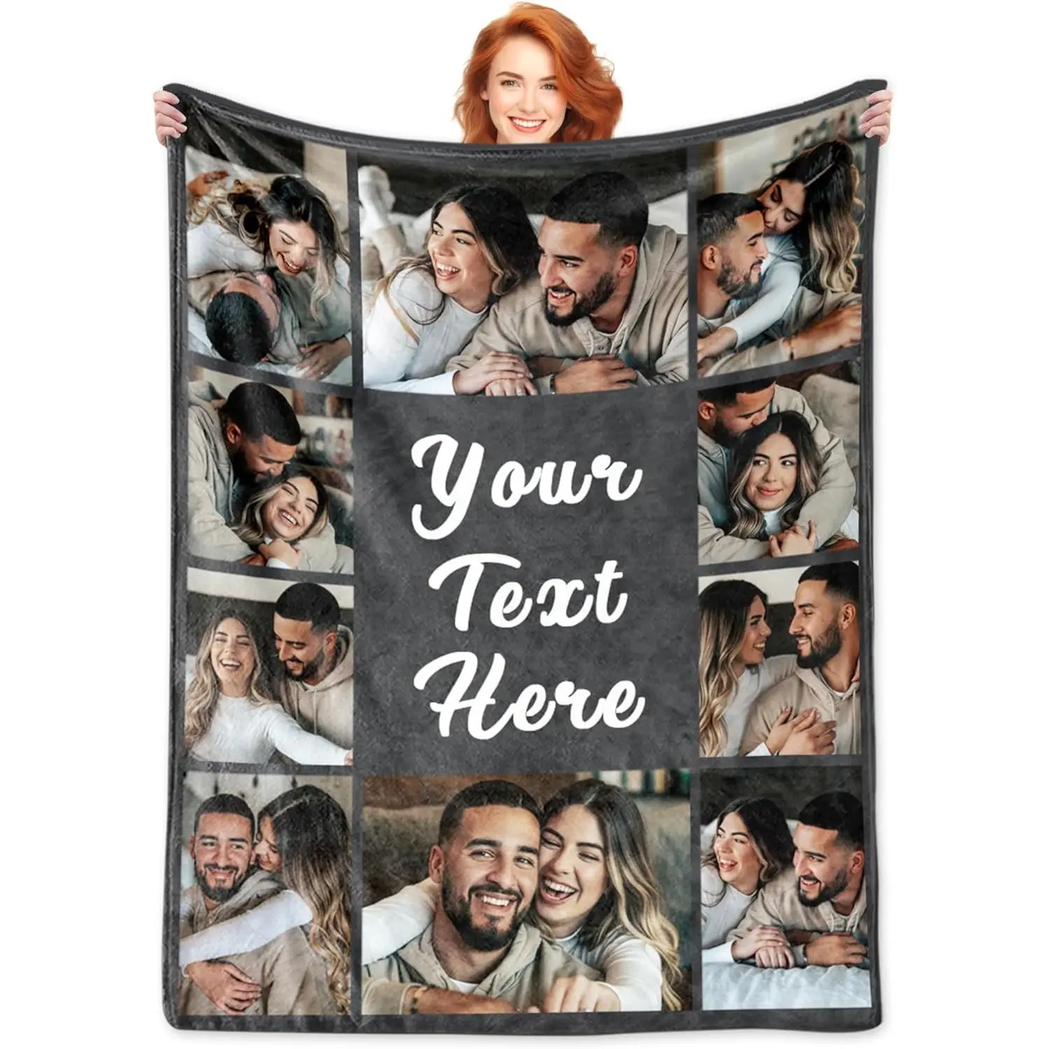 Custom Your Text Here 10 Photo Flannel Blanket, Personalized Couple Memory Soft Throw, Cozy Warm Romantic Gift for Her Him Lovers, Anniversary Valentine Home Decor for Couch Sofa Bed, AC Room Summer Blanket, Wedding Birthday Keepsake Gift
