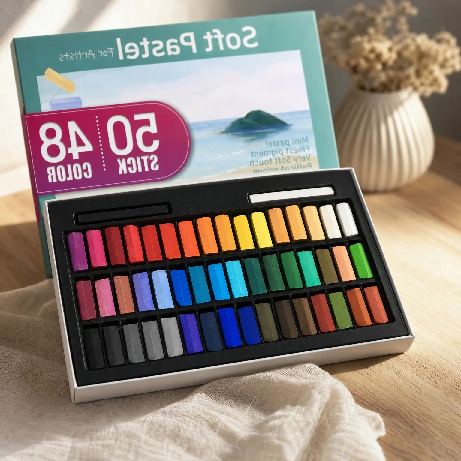 Soft Chalk Pastels, 48 Colors + 2 Extra, Non-Toxic Art Supplies, Drawing Media for Artists, Professional Stick Pastels for Beauty Nail Art, Pan Chalk PastelsGift