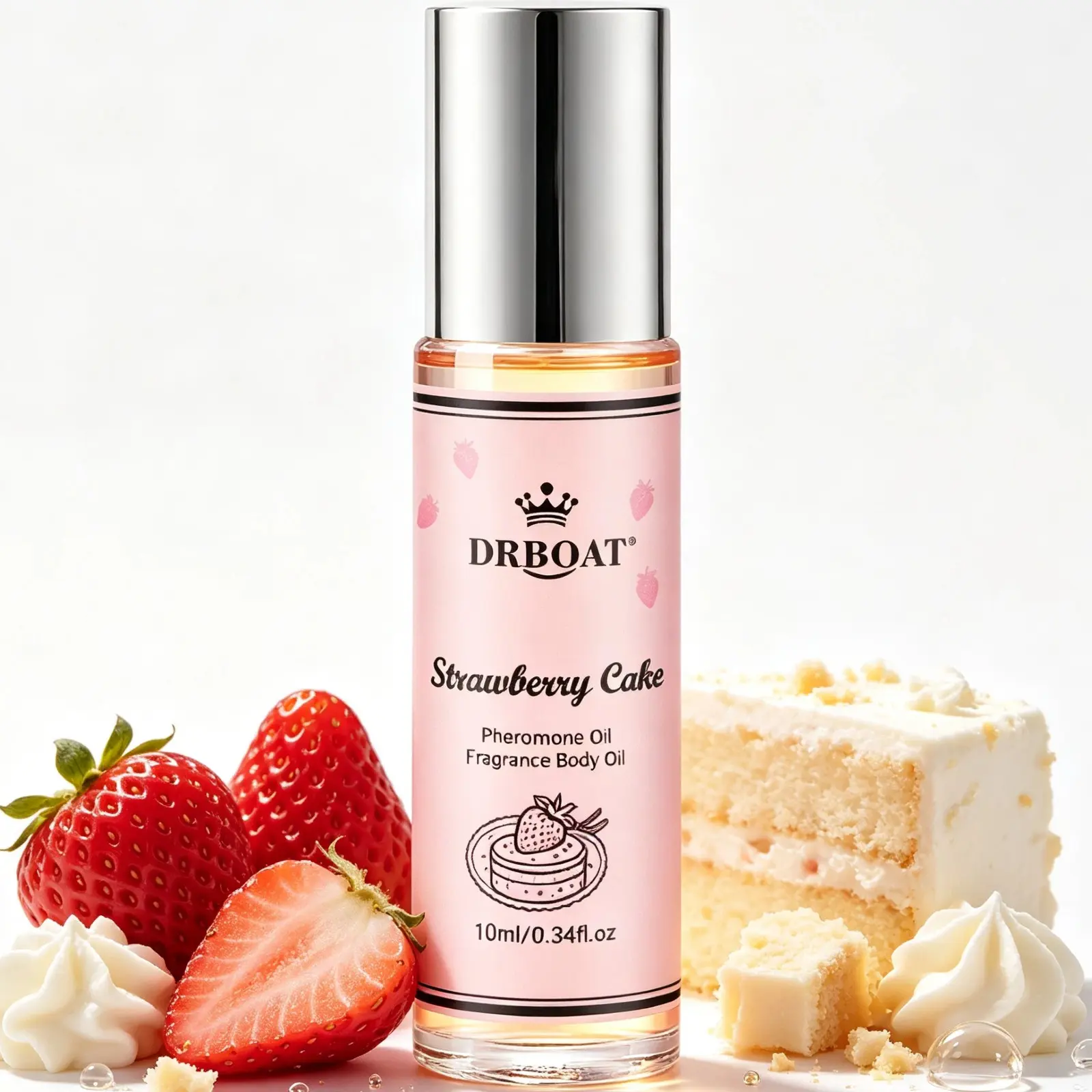 Strawberry Cake Portable Car Pheromone Oil - Roll-On Air Perfume Oil, Gourmand Eau de Toilette for Air Freshener, 10ML Long-Lasting Sweet Scent for Dating, Traveling, Car Diffuser&Car Accessory Freshener.