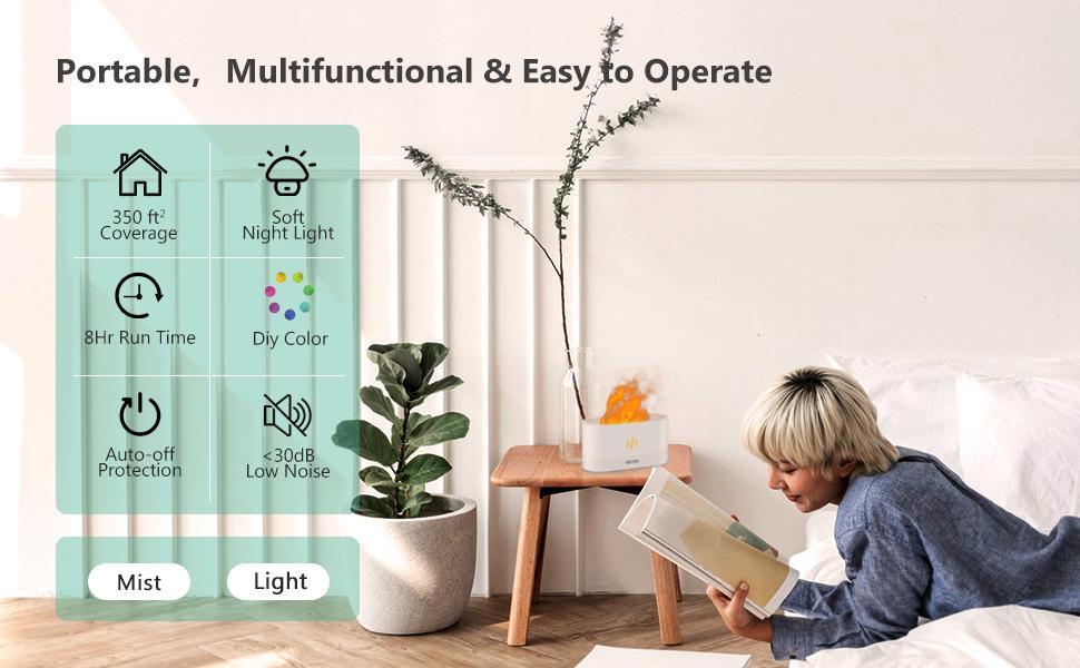 7 Colors Essential Oil Diffuser, Air Humidifier with Flame Led Light, Noiseless Operation, Auto-Off Protection - Perfect for Home Bedroom Office Gifts