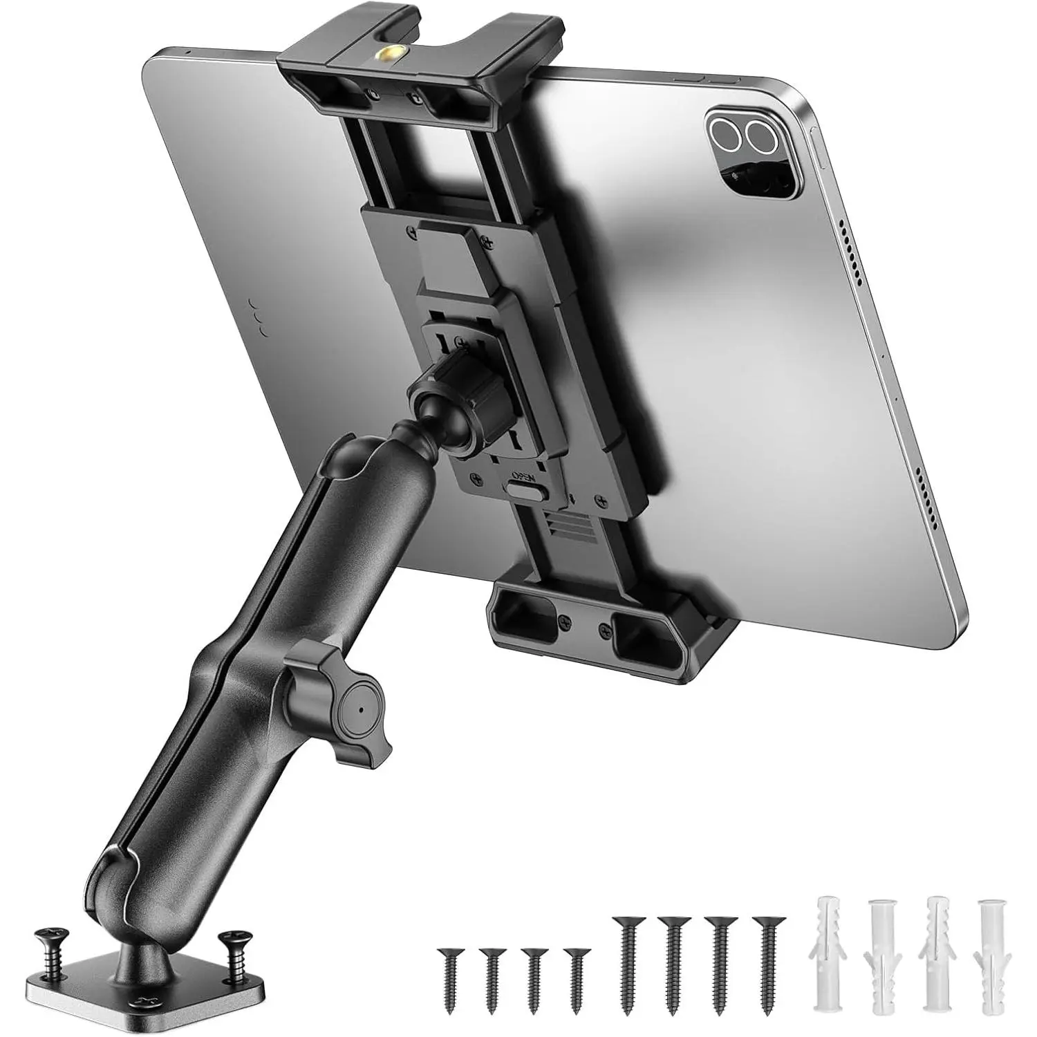 OHLPRO 6" Aluminum Arm Tablet Mount for Truck - Heavy Duty Drill Base Car Tablet Holder Compatible with iPad Samsung Tab 5"-13" Tablets and Phones, for Dashboard/Wall/Business/Desktop, etc.