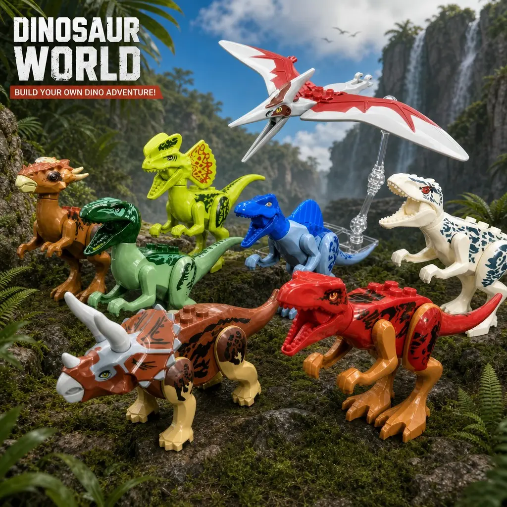 Dinosaur World Building Blocks Set, Tyrannosaurus Rex, Velociraptor, Carnotaur, Pterosaur, Jurassic Kingdom, Abs Material, DIY Kit, Gift Ideas