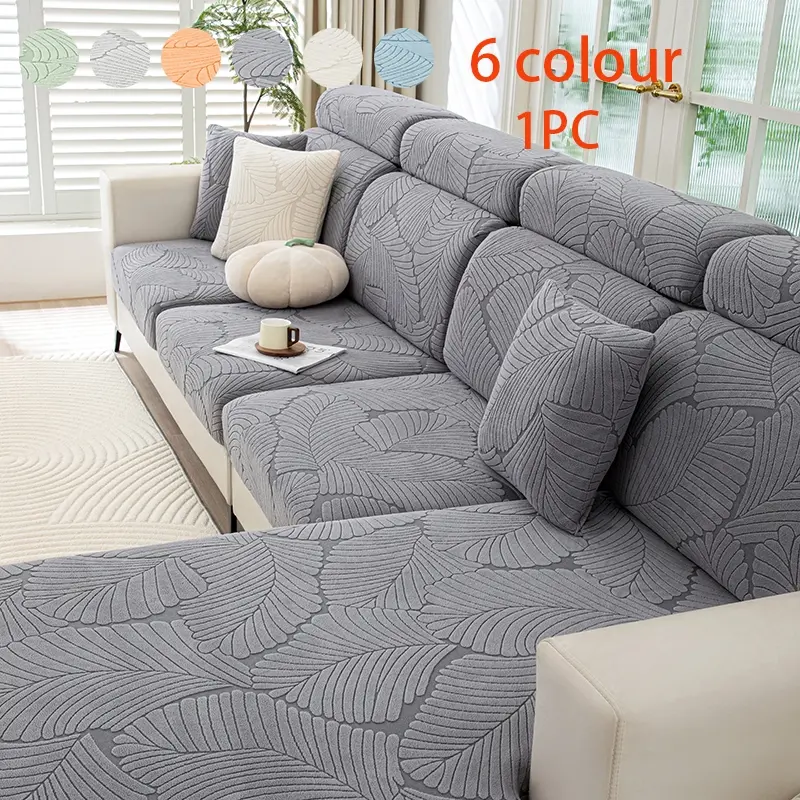 Jacquard Elastic Sofa Cover, Full Coverage Non-slip All-season Universal L-shaped Sofa Protector, Elastic Leaf Jacquard Sofa Cover, Removable Washable Pet-friendly Sofa Cover, Couch Covers For Sofa L Shape