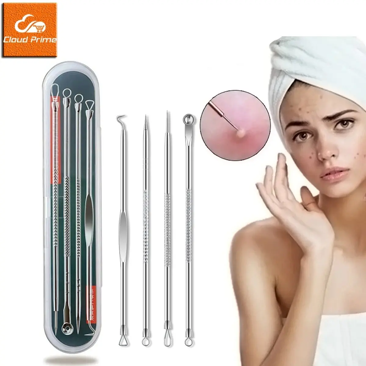 4pcs Blackhead Removal Tools for Women, Stainless Steel Pore Cleansing Needles, Effective Acne Treatment Skincare Kit, Blackhead Remover Tool