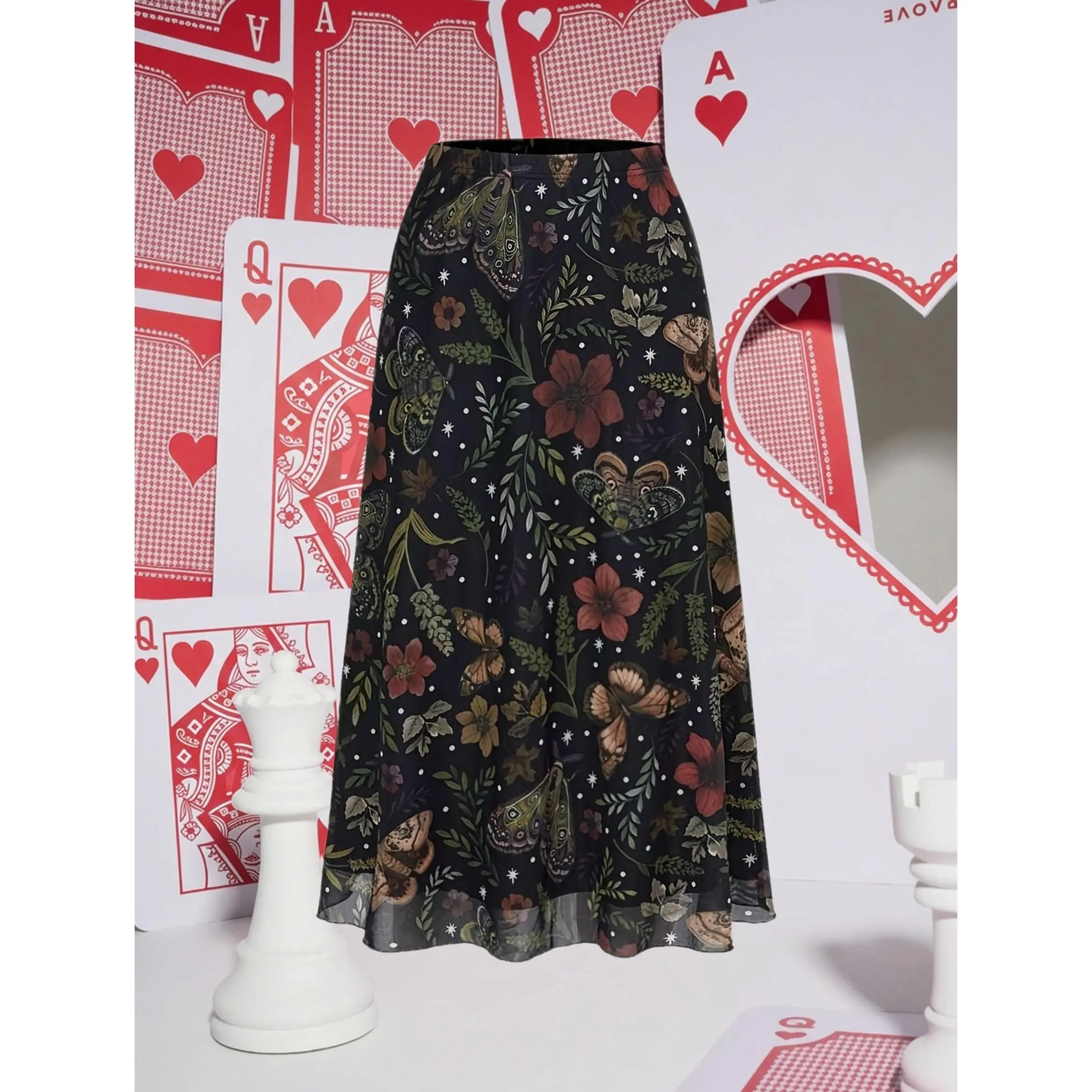 Fairycore Women'S Dark Gothic Bat, Moth, Butterfly, Spider, Skull, Moon, Pumpkin Print A-Line Punk Mini Skirt Spring, Summer And Autumn Natural Style Holiday Hippie Plant, Leaf, Maple Leaf