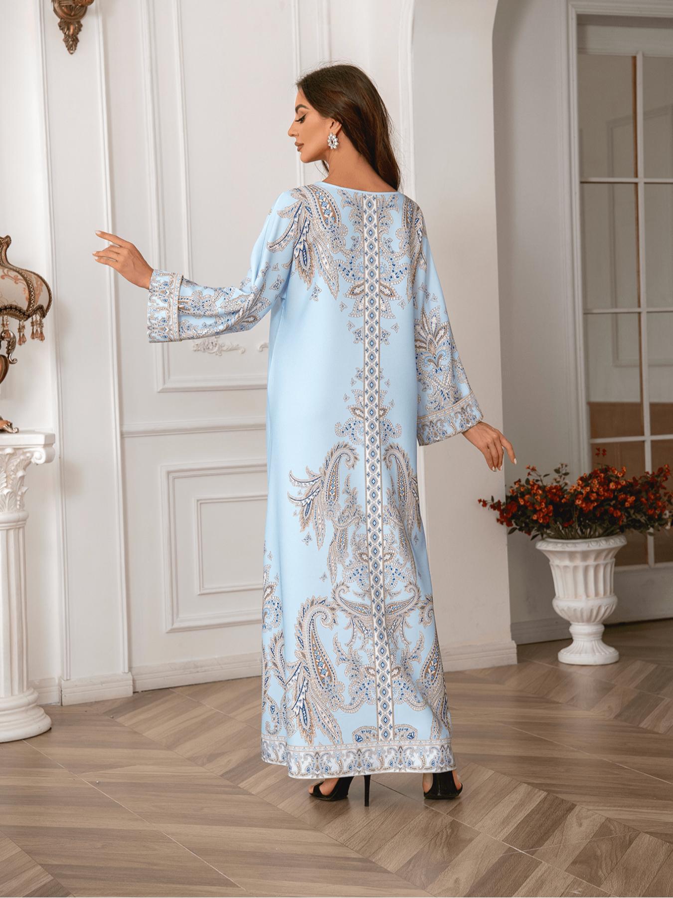 Women's Floral Print Long Sleeve Dress, Elegant Aesthetic Round Neck Dress for Party Holiday Wedding Guest, Ladies Clothes for All Seasons