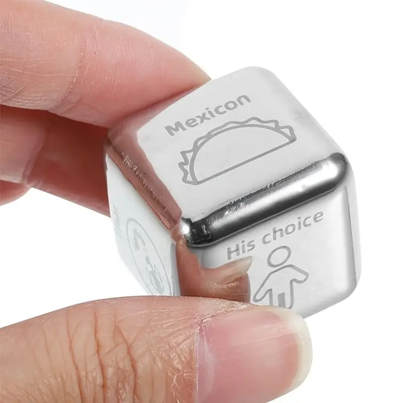 5-Piece Stainless Steel Decision Dice Set, Date & Food Theme, Party Game Dice, Restaurant Planning Dice, Perfect Gift for Food Lovers